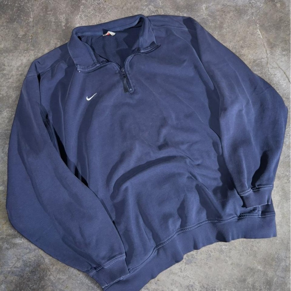 Vintage Y2K Nike Team Navy Blue Quarter Zip Sweatshirt XXL Swoosh Pullover